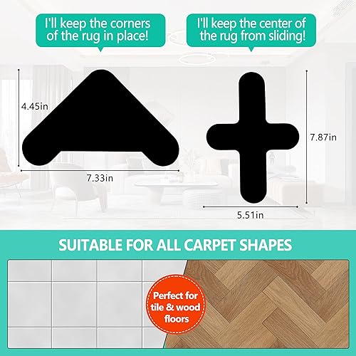 Miniatura 7 de Butofinus Paquete de 5 almohadillas antideslizantes de doble cara para alfombra tamaño grande reutilizables lavables cinta adhesiva para alfombra