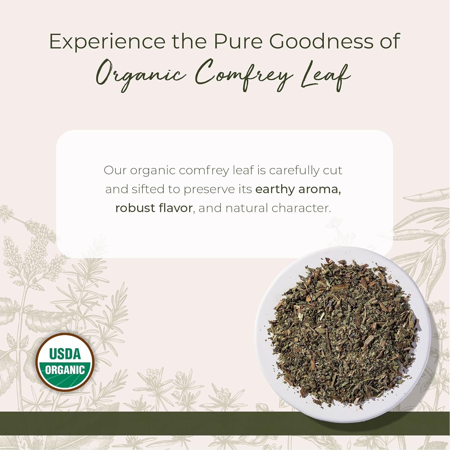 Starwest Botanicals Organic Comfrey Leaf Cut and Sifted - Dried Comfrey Plant for Hair, Oil, Skin Salves, and Topical Application, Certified Kosher, Non-GMO - Bulk 1 lb Bag