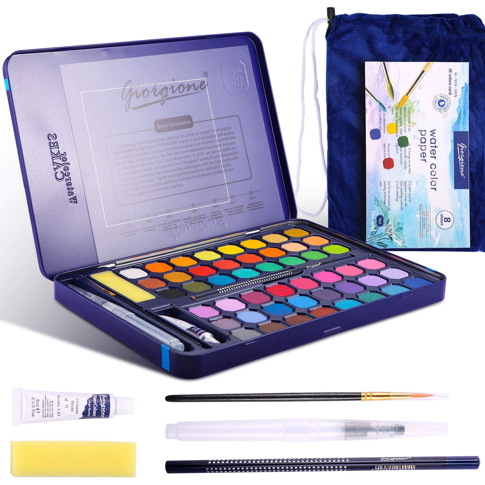 Aokyom Juego Pintura de Acuarela Sólida, 48 Colores, Caja de Acuarelas para Principiantes y Profesionales