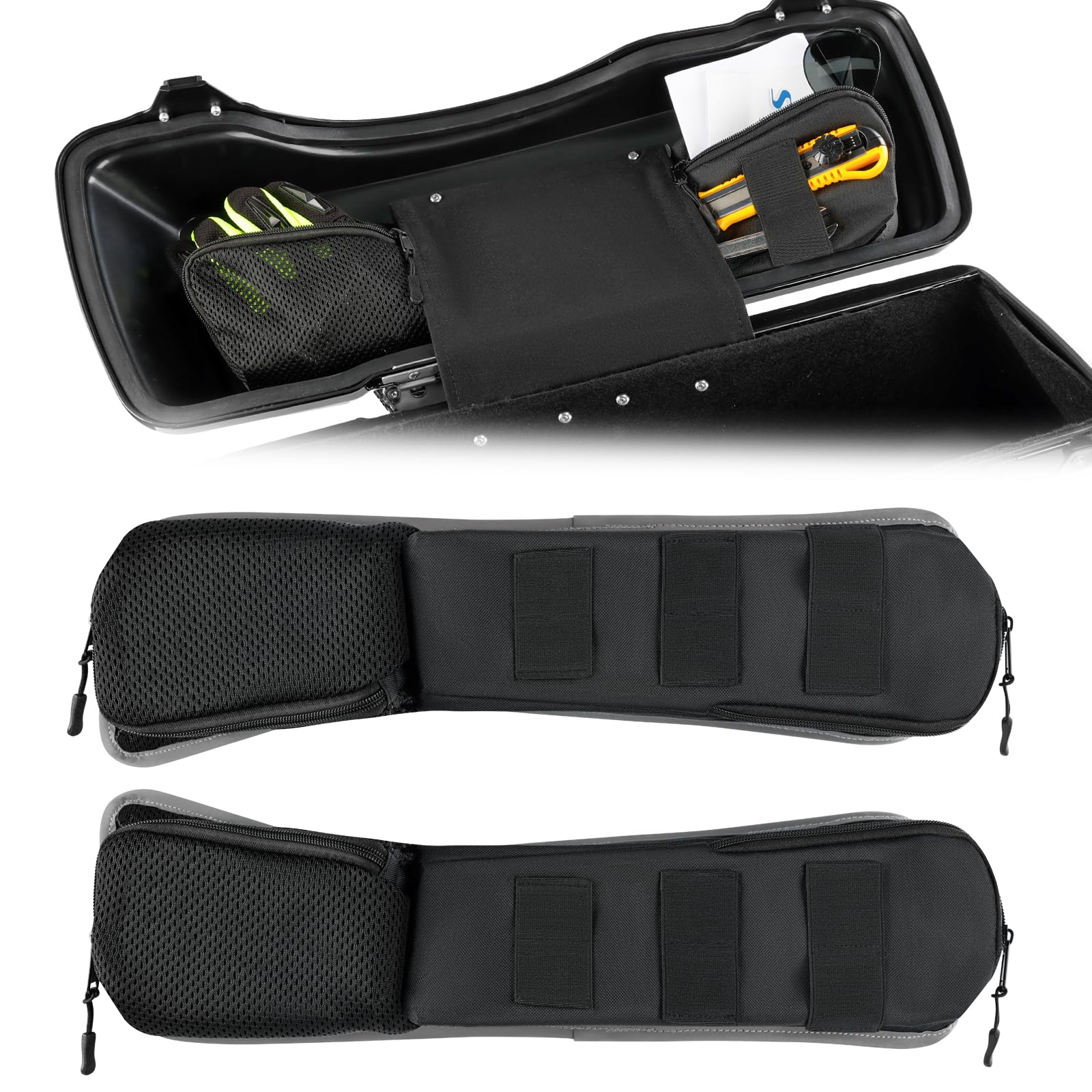 Saddlebag Lid Organizers 2 Pack, Universal Saddle Bag Lid Organizer Pouch Set with Elastic Slots Compatible with Harley Davidson 1993-2022 Touring Road King, Electra Glide, Road Glide, Black