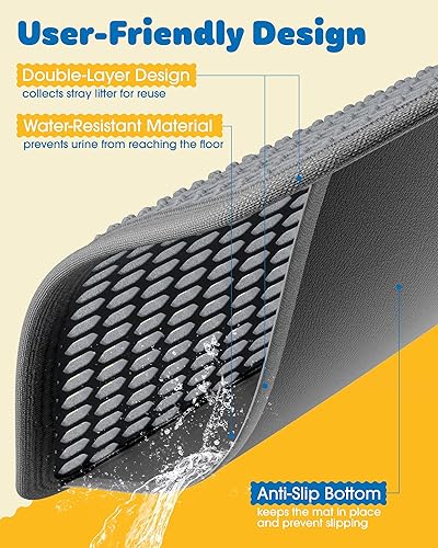 Miniatura 5 de Powools Tapete grande de arena para gatos, tapete de 24 x 15 pulgadas, fácil de limpiar, impermeable, a prueba de orina, antideslizante, para piso,