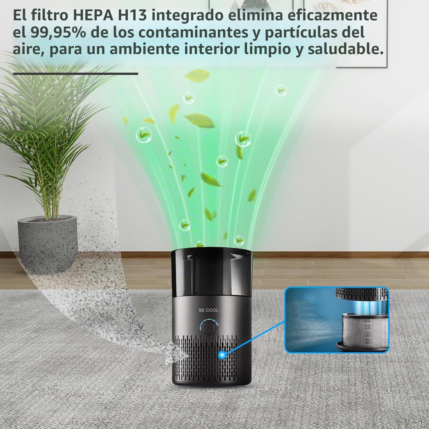 Be Cool Humidificador – aire caliente y frío – 7 niveles de humedad ajustables/rotación de 360 ° – 12 horas de tiempo de funcionamiento, silencioso, depósito de 5 litros/negro