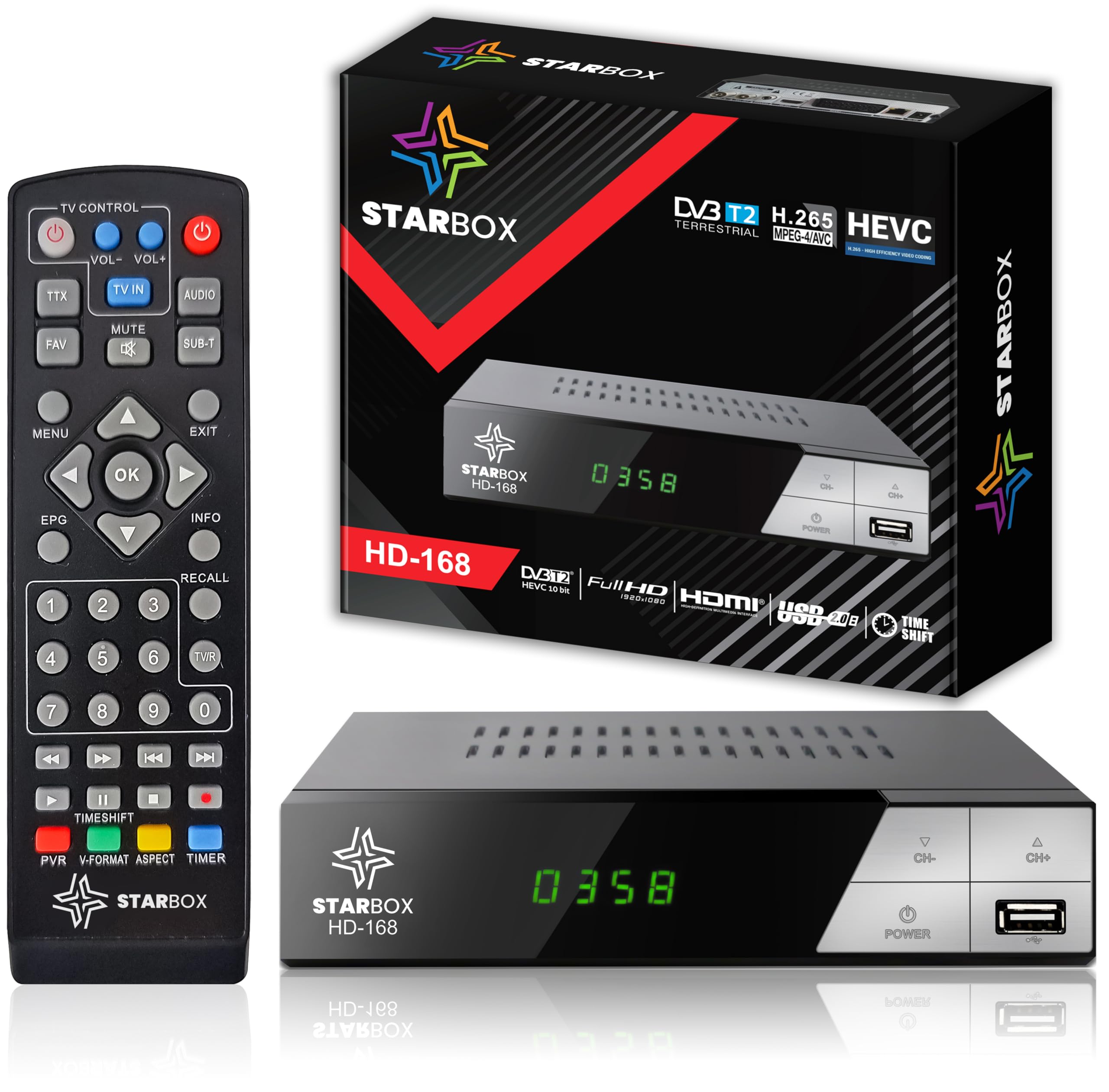 Décodeur TNT HD Star Box DVB-T2 DVB-C H.265 Full HD 1080p USB HDMI péritel télécommande 2 en 1
