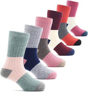 HowJoJo Girls Wool Socks Kids Crew Seamless Winter Warm Thermal Socks 6 Pack
