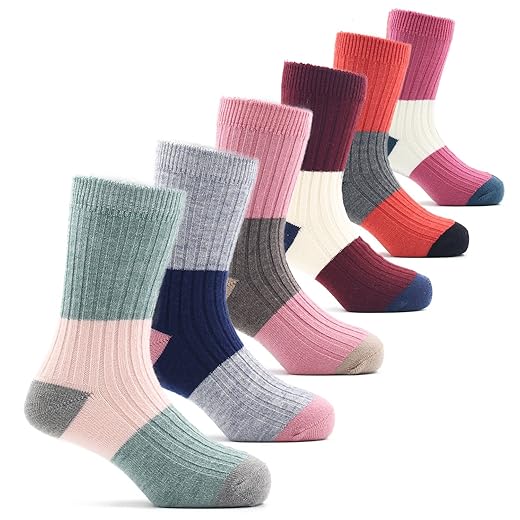 HowJoJo Big Girls Wool Socks Kids Crew Seamless Winter Warm Thermal Socks 6 Pack 6 Pack 8-10 Years