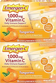 Emergen-C 1000mg Vitamin C Powder, with Antioxidants, B Vitamins and Electrolytes, Vitamin C Supplements for Immune Support, Caffeine Free Drink Mix, Tangerine Flavor - 60 Count/2 Month Supply