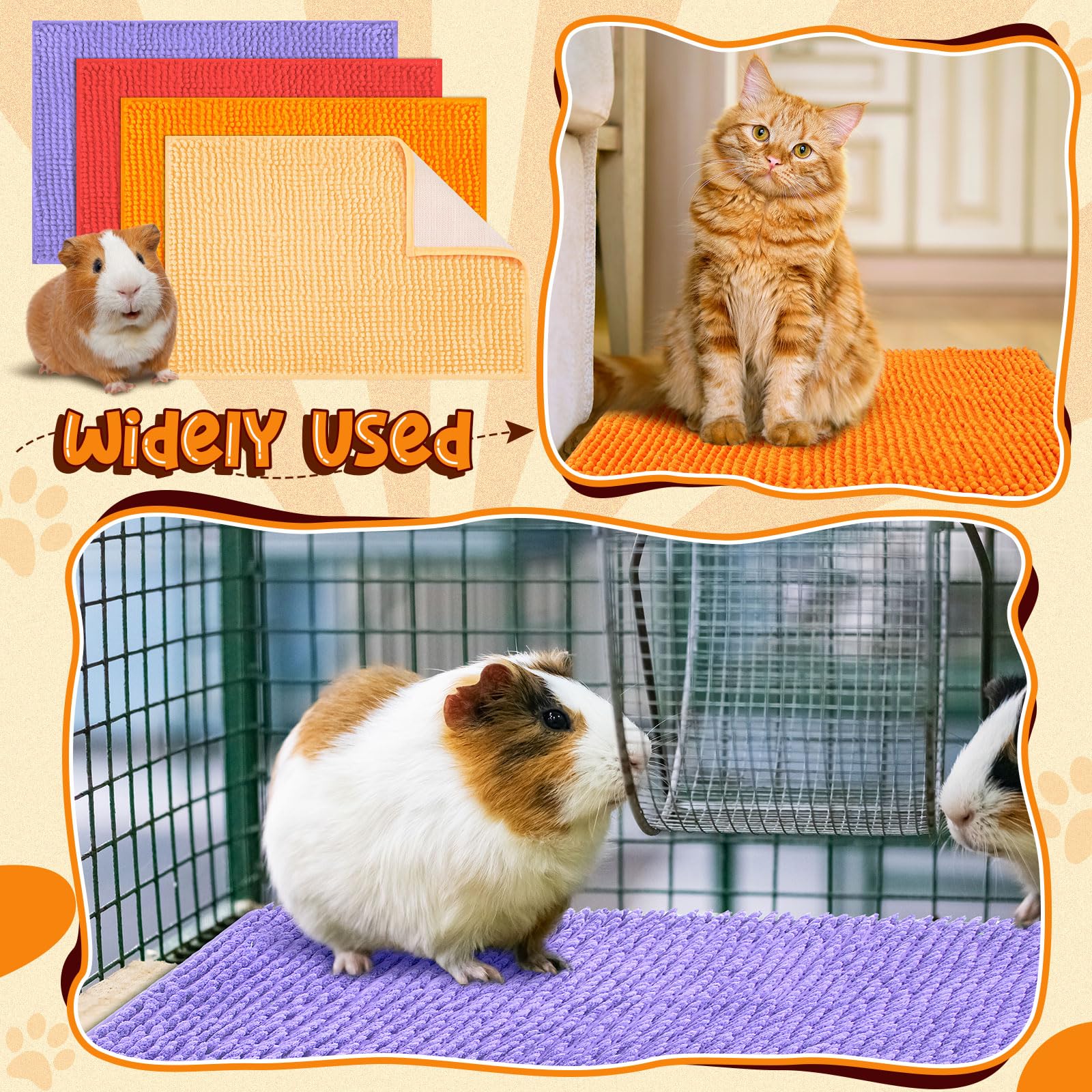 6-Pack Guinea Pig Cage Liners - Soft Reusable Fleece Blankets For Small Animals (24" X 16") - View #4