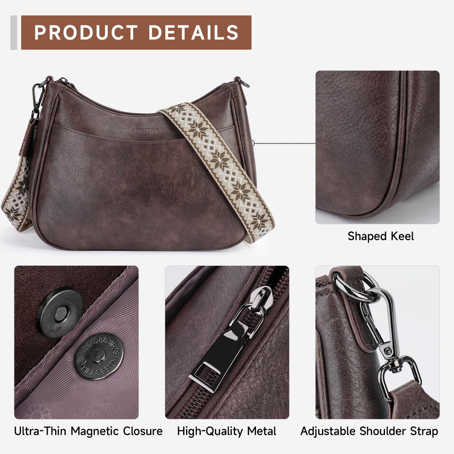 APHISON Trendy Leather Crossbody Purse with Adjustable Strap, Women's Shoulder Handbag - Image 4