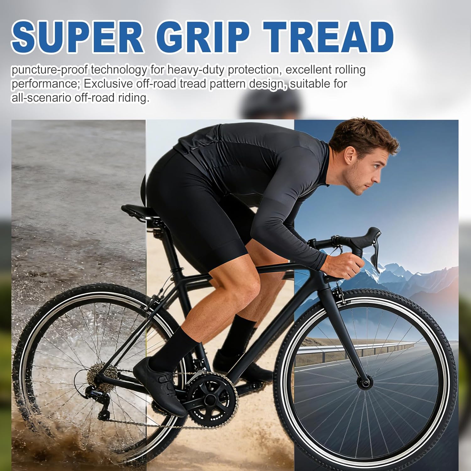 26x1.95/2.125 Bike Tire with Anti-Stab Weave Reflective Strips, 26in Mountain Bike Tire Set Folding Replacement Bicycle Tires for MTB Beach Cruiser Bikes