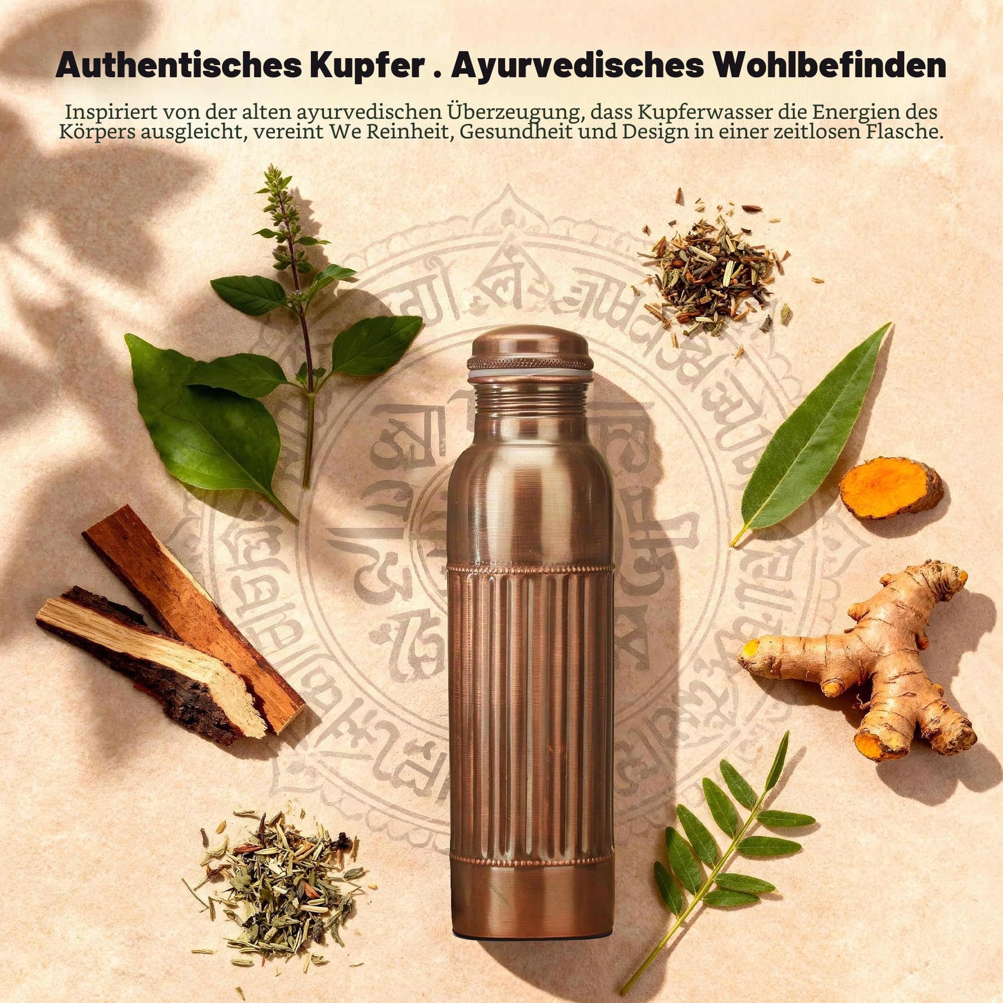Kupfer-Wasserflasche, 34 oz, Antik-Schwarz, reine Kupfer-Wasserflasche, Reisen, Fitnessstudio, Wandern, Ayurveda – 2 Stück