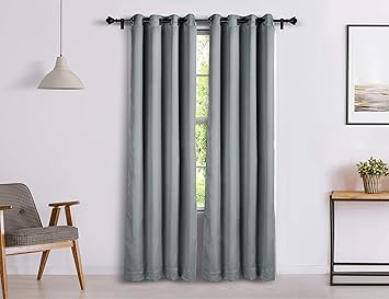 Amazon Brand - Solimo Room Darkening Blackout Door Curtain, 7 Feet, Set of 2 (Grey)