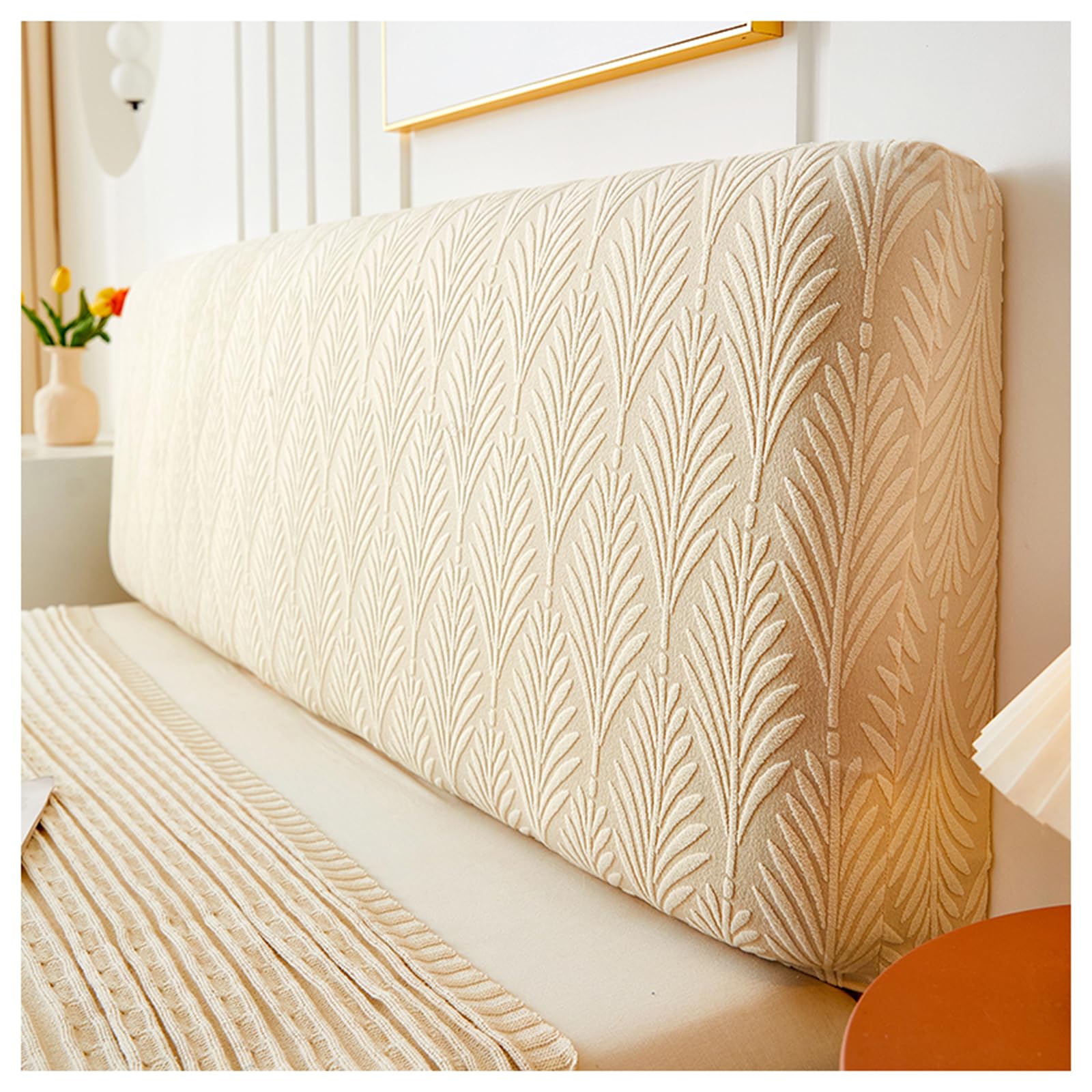 Gofohimi Beige Bedroom Decoration Bed Headboard Slipcover Covers,All-Inclusive Stretch Headboard Cover Queen King Size Headboard Slipcover Protector With Elastic Band,,150Cm