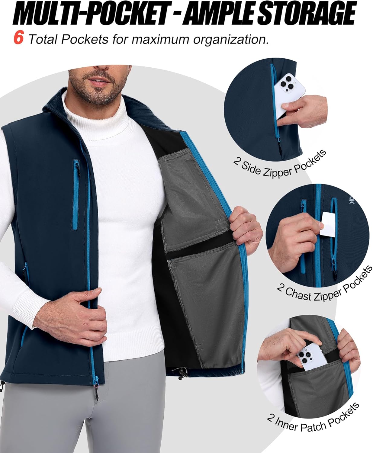 Little Donkey Andy Men's Lightweight Fleece Softshell Vest Windproof Sleeveless Jacket Outerwear with Zipper Pockets - Image 5