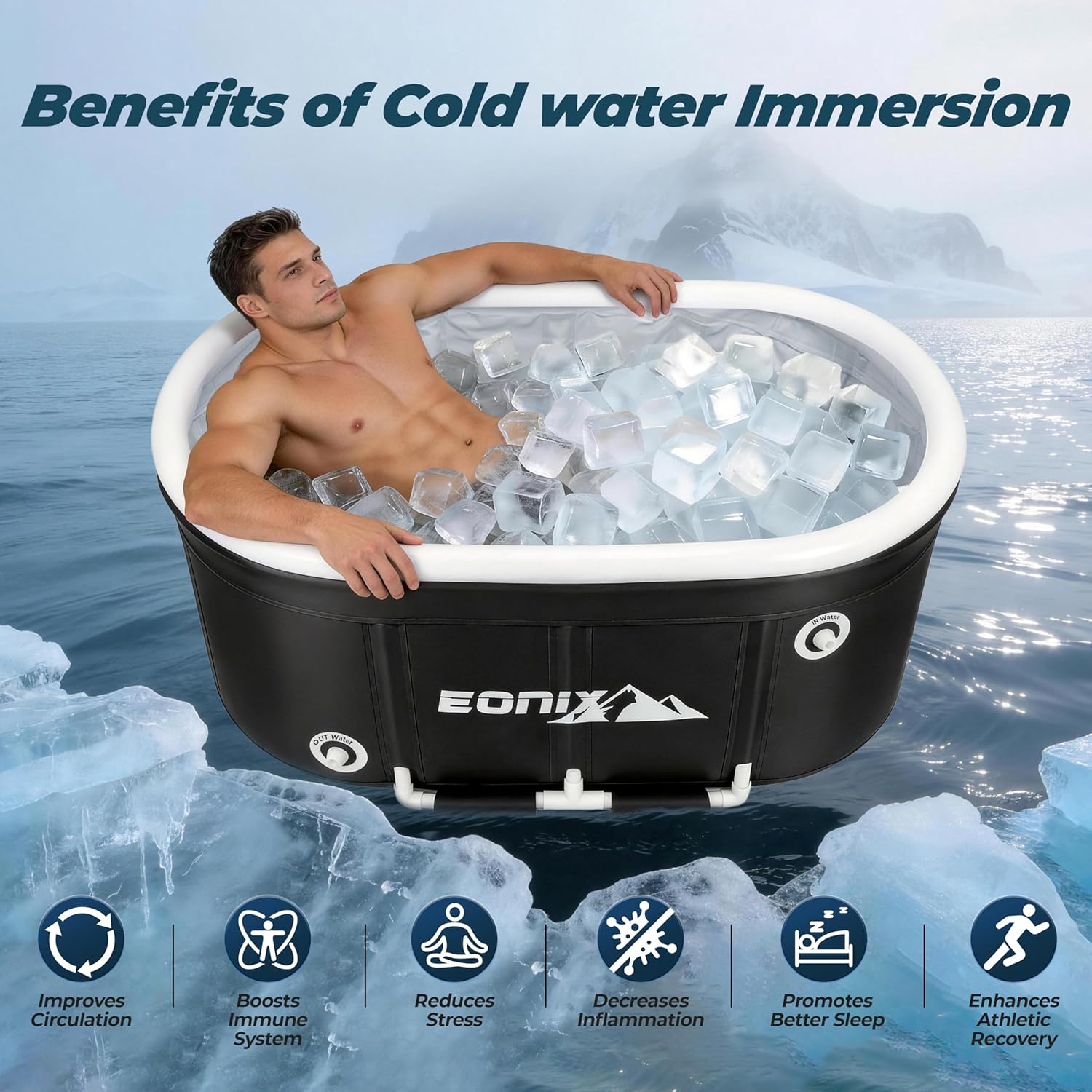 Upgrade 123 Gal Large Oval Ice Bath Tub for Athletes- Portable Bathtub,Foldable Multi-Layered,Bathtubs with Cover Cold Plunge Tub for Athletes, Home Gym, Outdoor Recovery Use