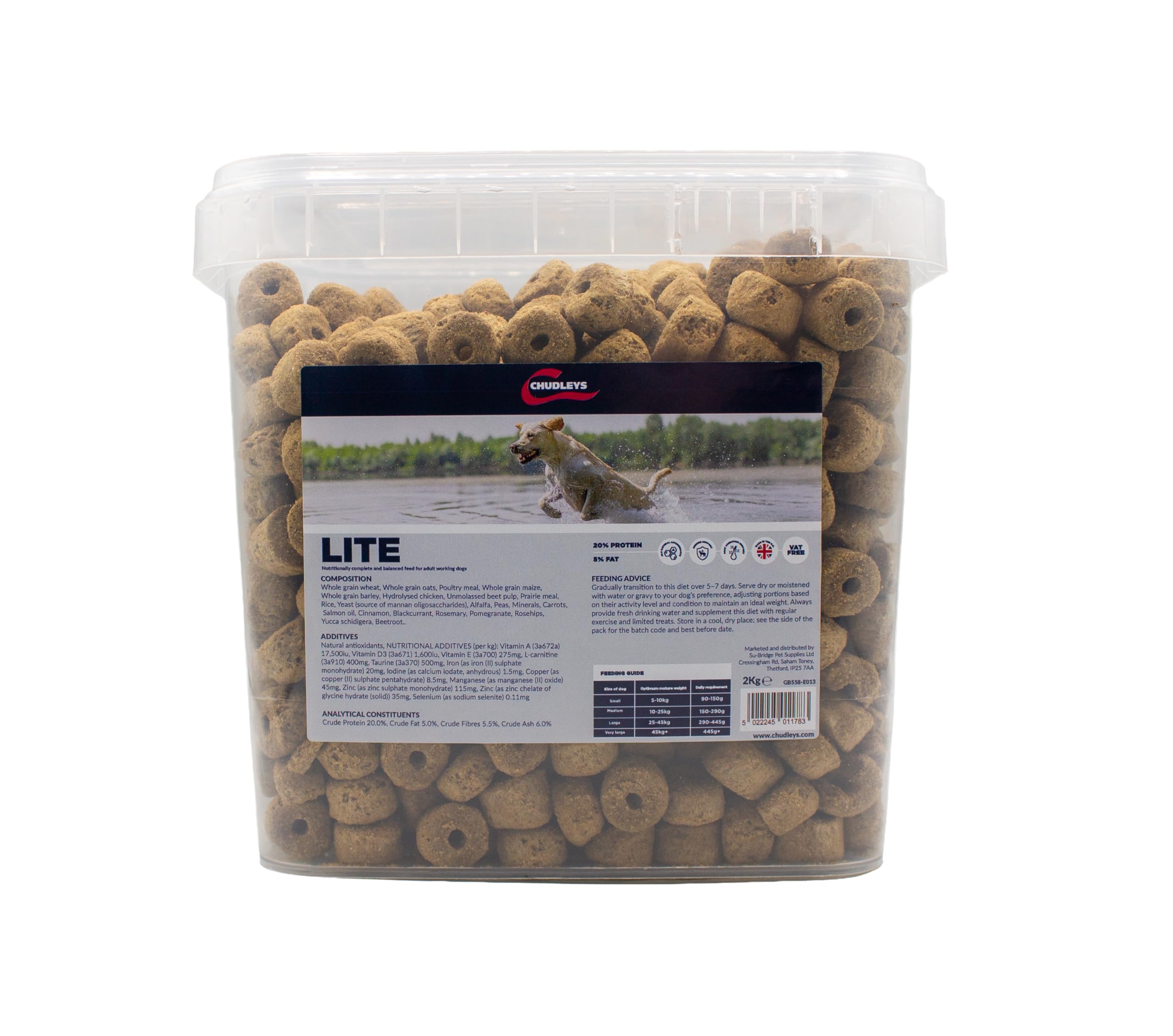 Chudleys Lite Adult Dog Food Bucket 2kg - Reduced Calorie Dry Working Dog Food with Prebiotics, Fibre and Weight Management Support