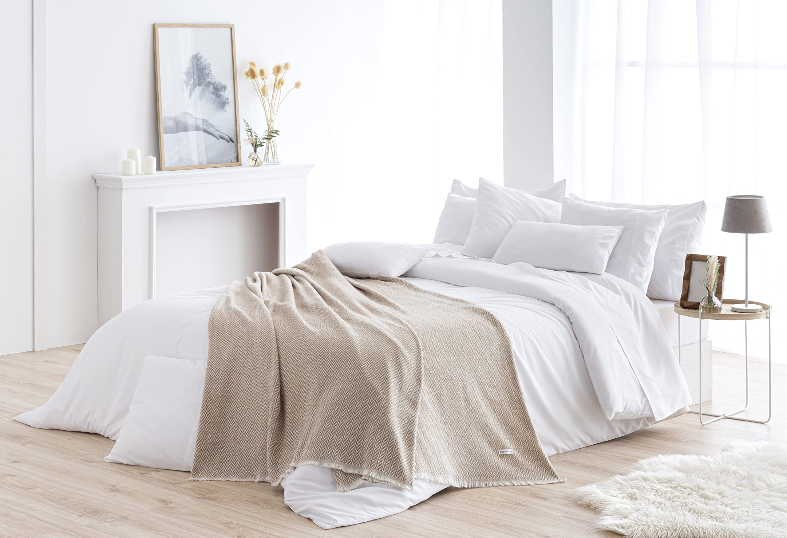 Todocama - Coperta in cotone extra morbido, quattro stagioni, copriletto multiuso, plaid per letto, coperta in pile, copriletto, copriletto, copriletto, copriletto. (230 x 240 cm, beige sabbia),