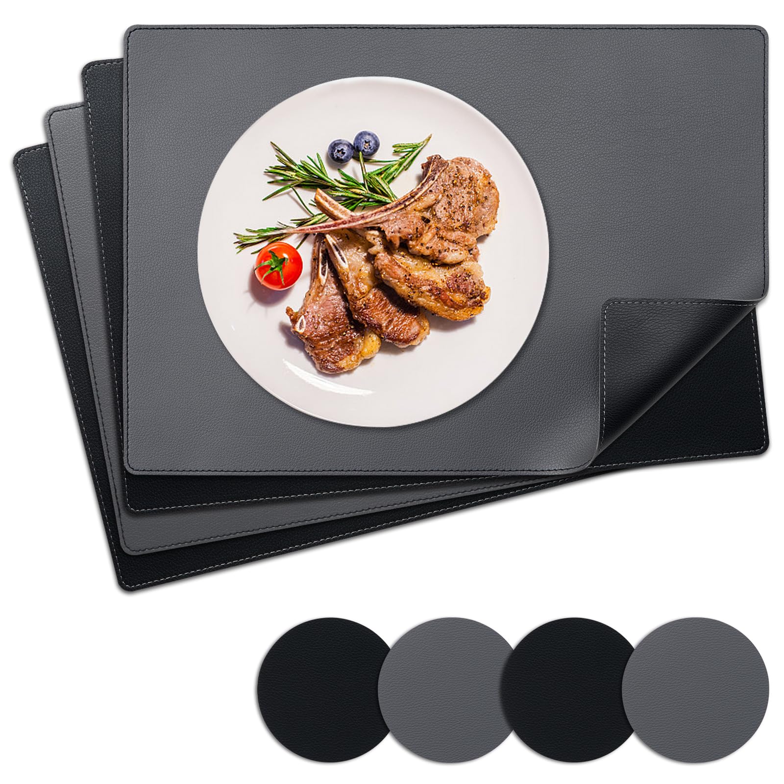 Tovagliette Americane Lavabili - Set 2 Pezzi Doppia Faccia Grigio Rosa