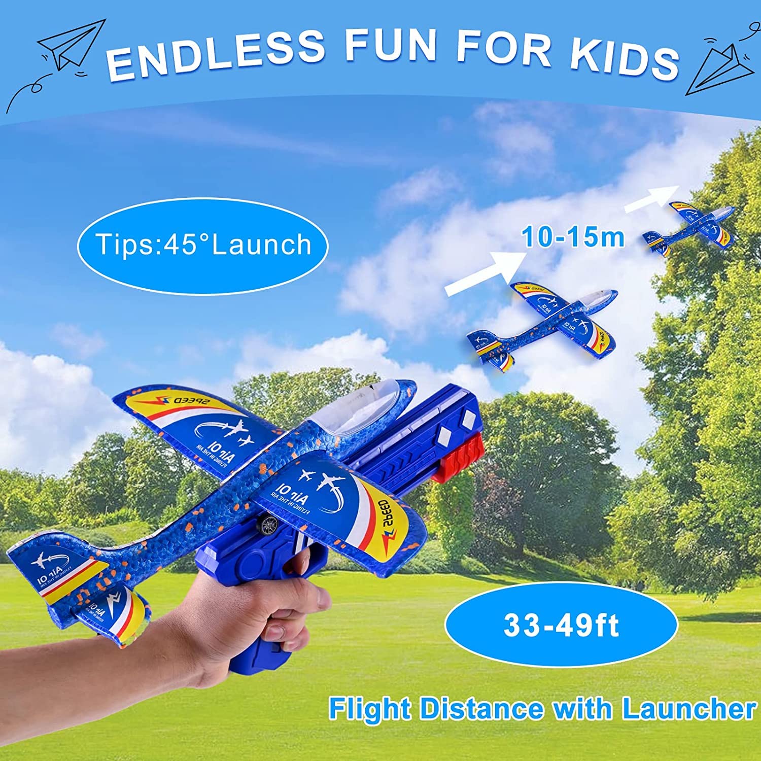 Avion En Mousse Planeur LED Avec Lanceur Catapulte – Jouet Volant Enfant Extérieur Intérieur, 3 Avions Lumineux, Cadeau Idéal 3-12 Ans Garçons Filles