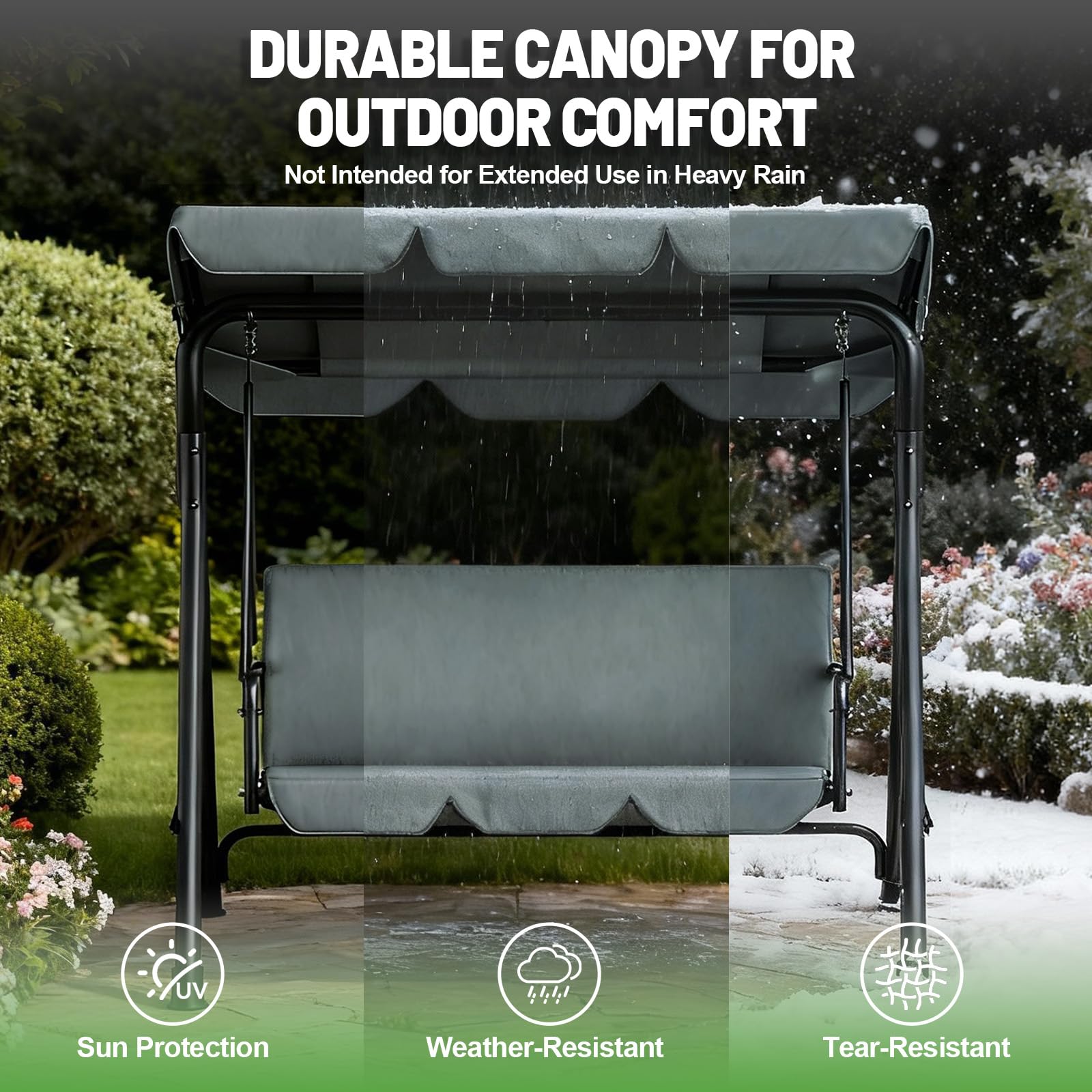 Balancelle de Jardin 3 Places avec Toit Réglable – Balançoire Extérieure avec Coussin Confortable, Capacité 200kg – Dimensions 193x110x152cm (Anthracite)