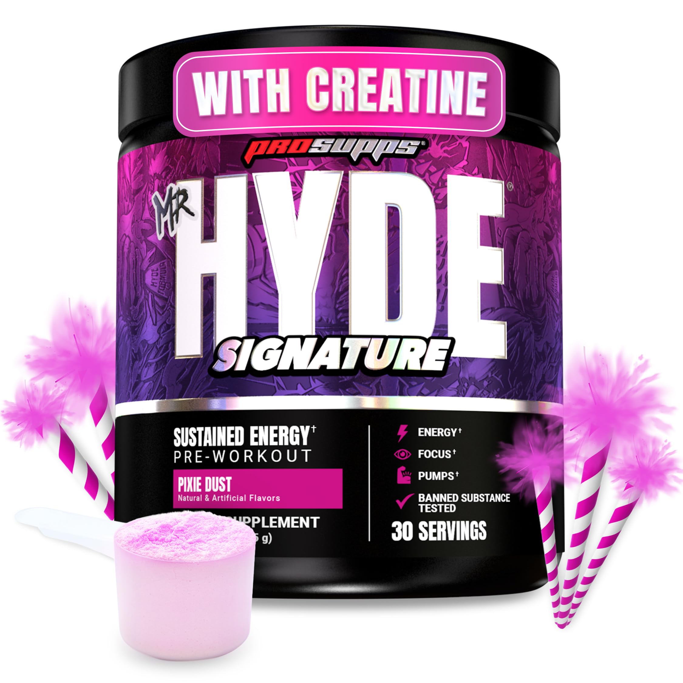 PROSUPPS Mr. Hyde Signature Pre Workout Powder with Creatine, Beta Alanine & Caffeine - Performance, Energy & Endurance - Clean Fitness & Gym Supplements for Men & Women (Pixie Dust, 30 Servings)