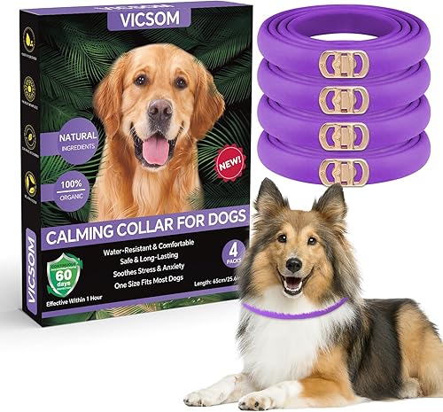 VICSOM Collares calmantes para perros, collar calmante de feromonas para perros, collar calmante natural, impermeable, ajustable, con 60 días,