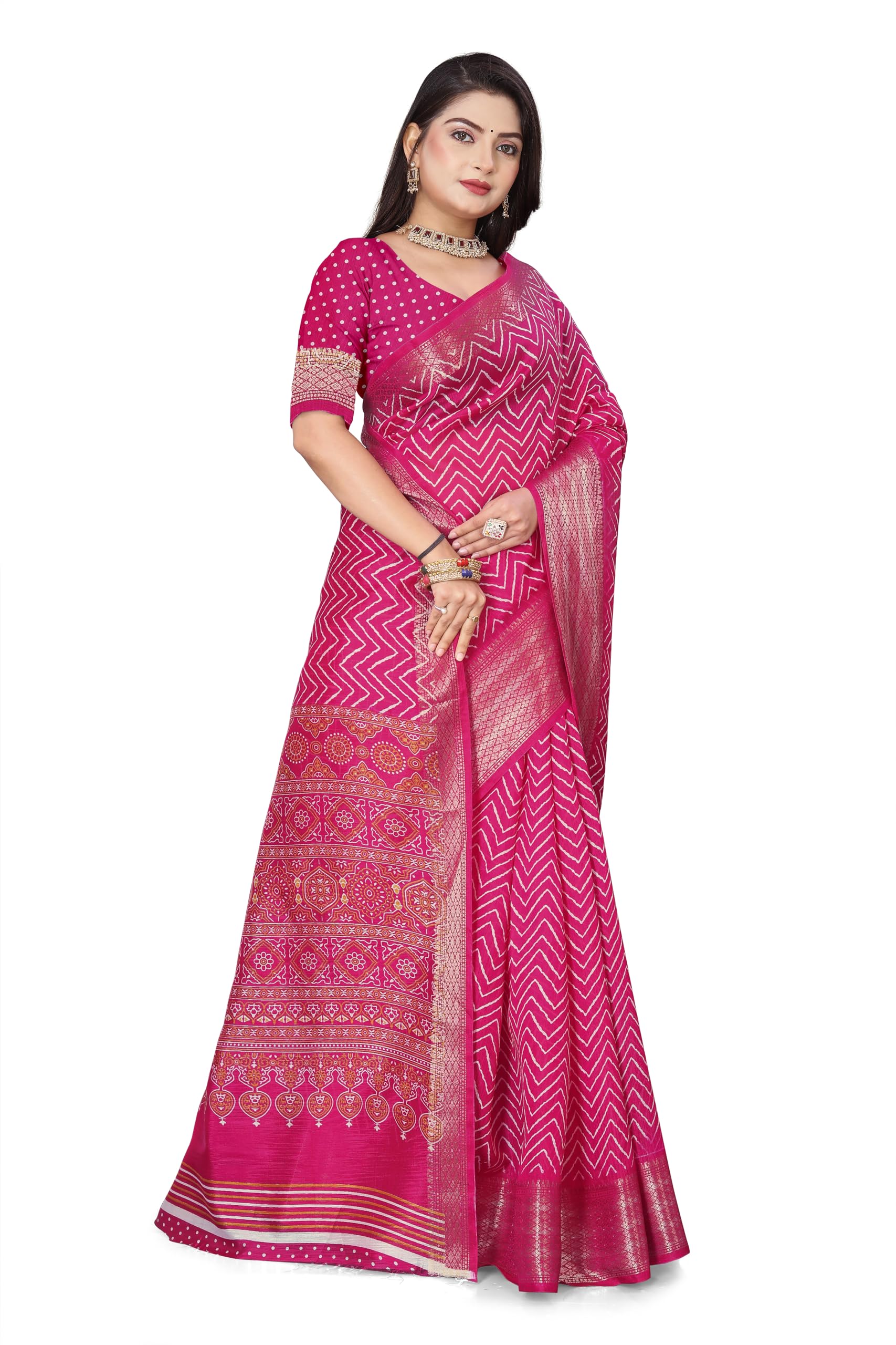 Traditional Cotton Silk Blend Sare with Elegant Jacquard Border | Soft & Comfortable Daily/Casual Wear Saree | 5.5m Saree + 0.8m Blouse | Shrink-Proof, Durable Crystal Silk Feel Fabric-picture-53