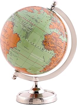 Rely+ 6" Light Green Earth Globe for Desk & Office Decor 6-inch Classy Desktop World Rotating Globe with Silver Stand NOT PLASTIC! Perfect for Bookshelf and Table - Unique Mens Office Decor Gifts