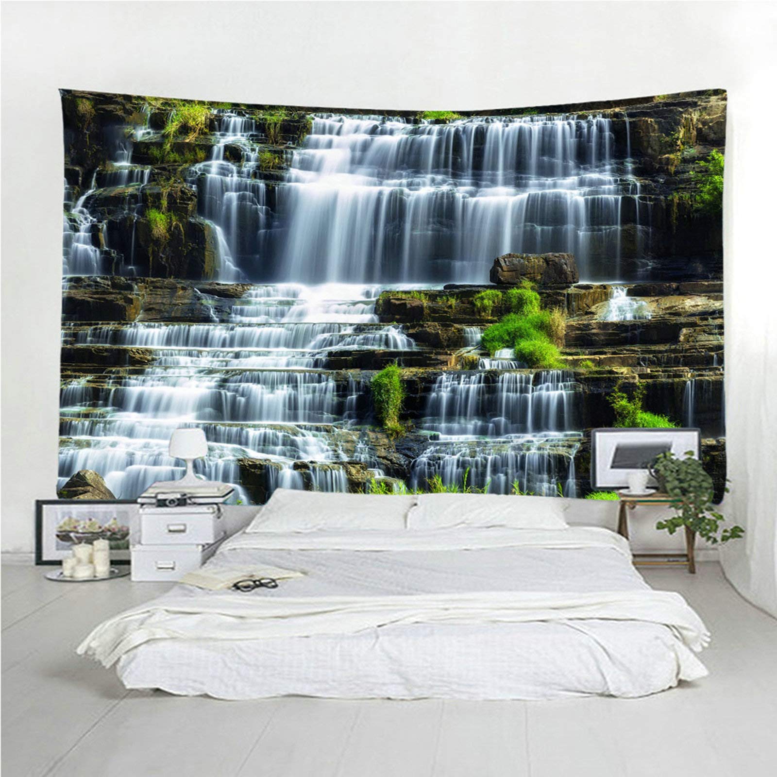 Grotta di montagna cascata foresta natura paesaggio parete arazzo Design stampat