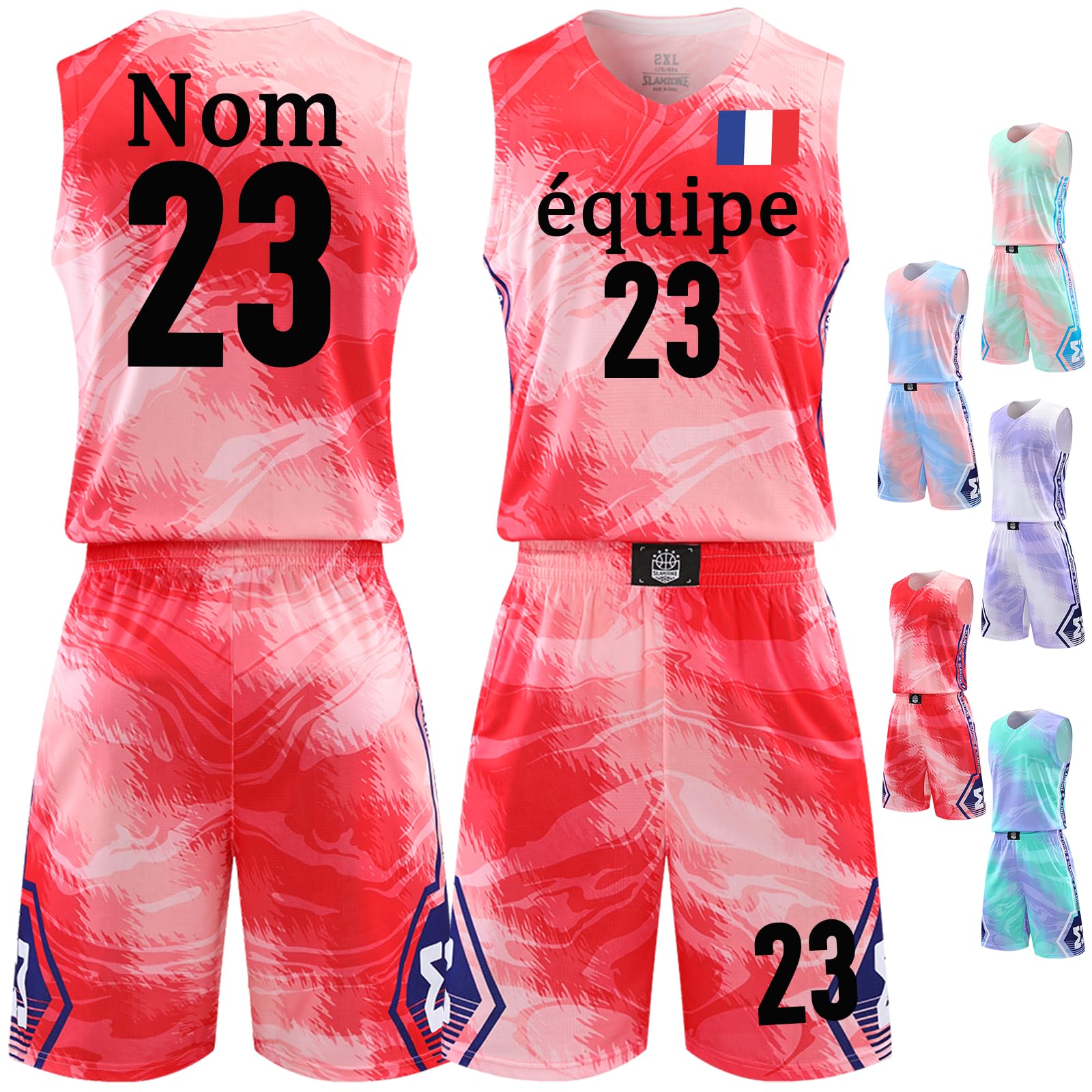 Tenue Basket Personnalisé pour Enfants Adultes, aillot Maillot Basketball T-Shirt Short Set 2 pièces Personnalisé avec Votre Nom, Numéro, Équipe