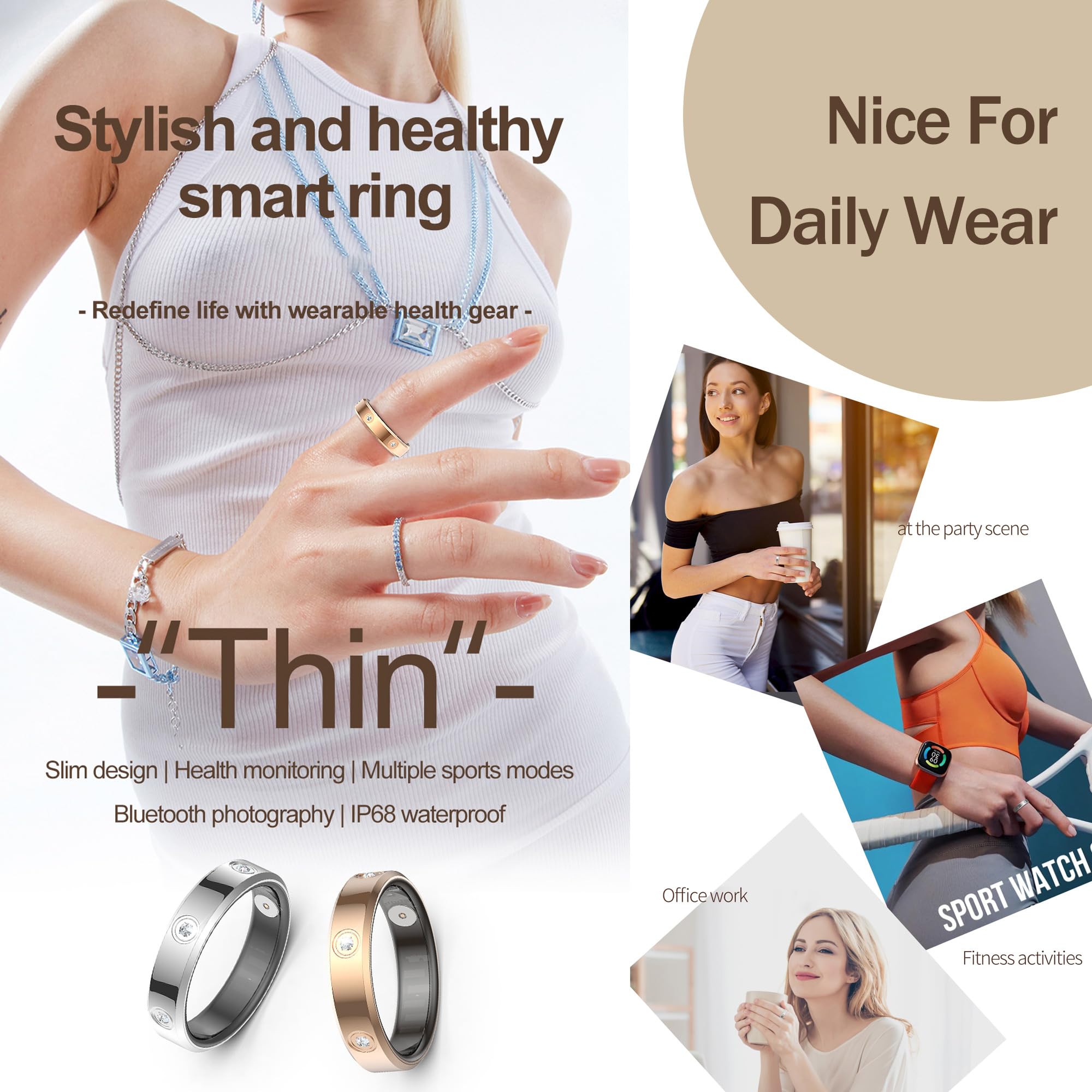 Garsent Smart Ring Health Tracker, Digital Display Smart Ring Health