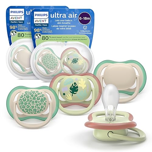 Miniatura 1 de Philips Avent Ultra Air Chupete  4 chupetes ligeros y transpirables para bebés de 6 a 18 meses, sin BPA, con estuche de transporte esterilizador,