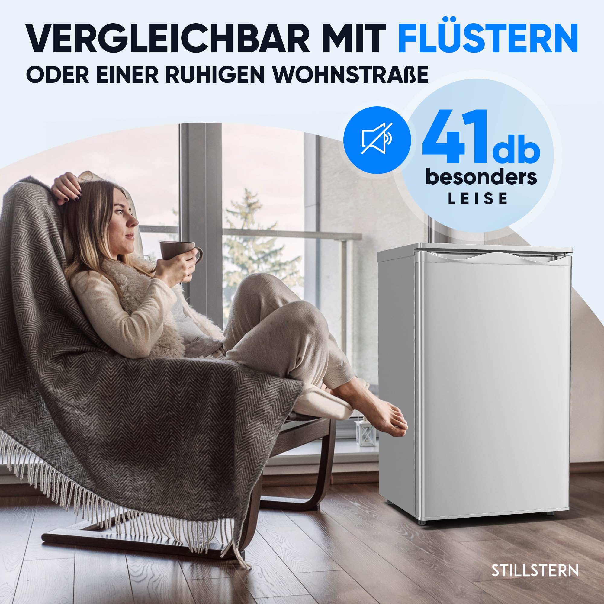 Stillstern Gefrierschrank Klein 73L 4-Sterne-Gefrierfach -18°C Mini Freezer 3 Fächer stufenlos regelbare Temperatur Türanschlag rechts/links R600A Silber