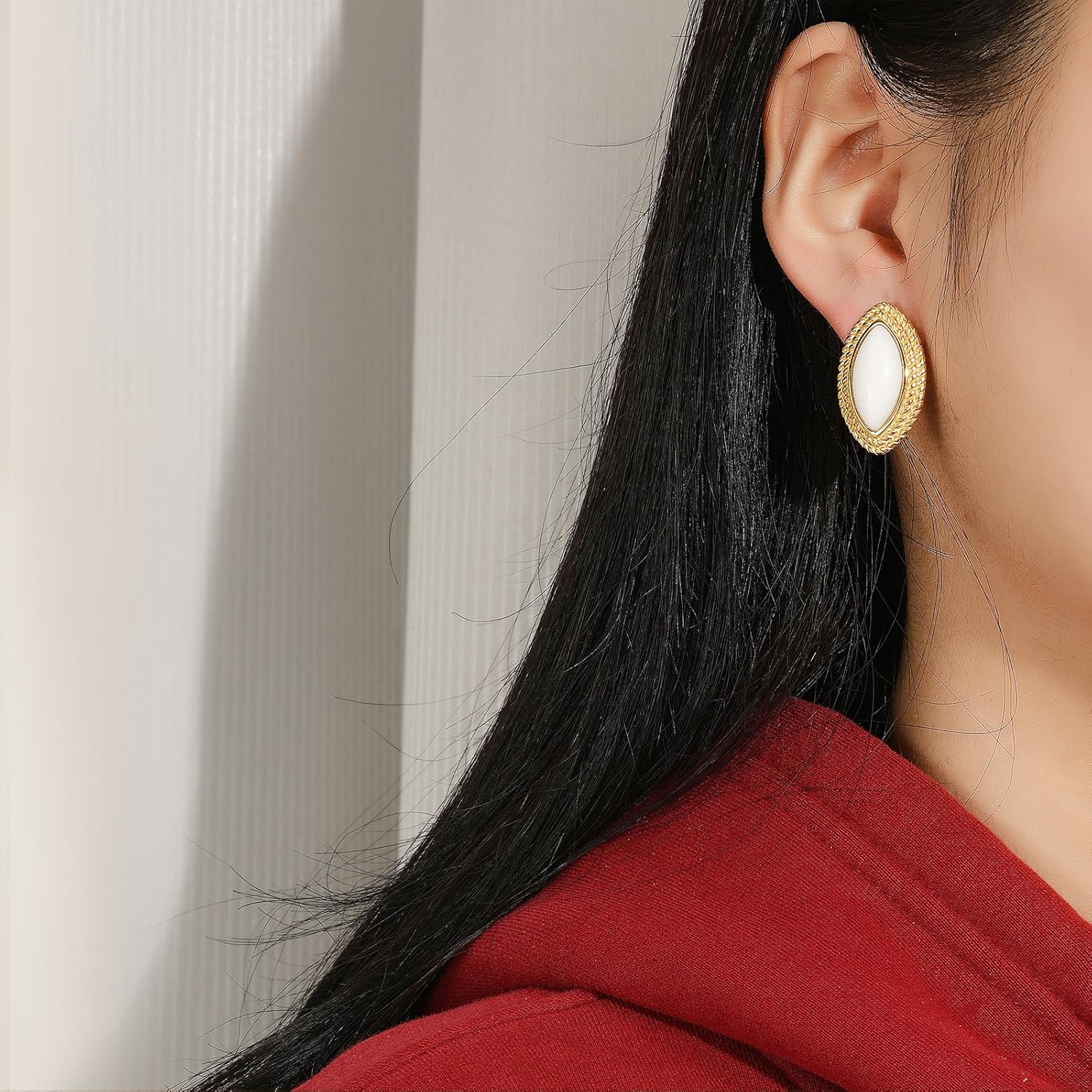 14K Gold Plated Earrings for Women Oval Square Stud Earrings Non Tarnish Stainless Steel - Image 3