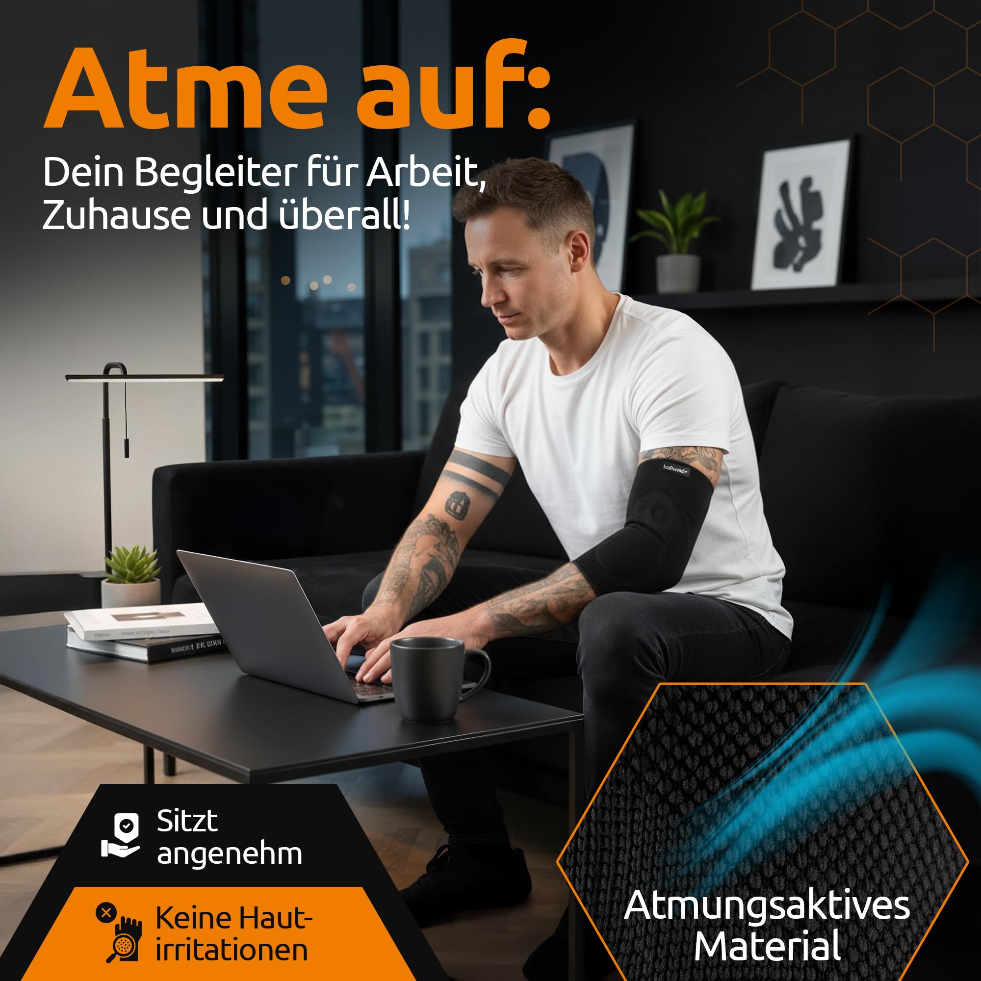 Ellenbogenbandage Tennisarm/Golferarm, Bandage mit Gel-Pelotten, Made in Germany, für Damen & Herren, Sport & Alltag (Schwarz, L, Beidseitig)
