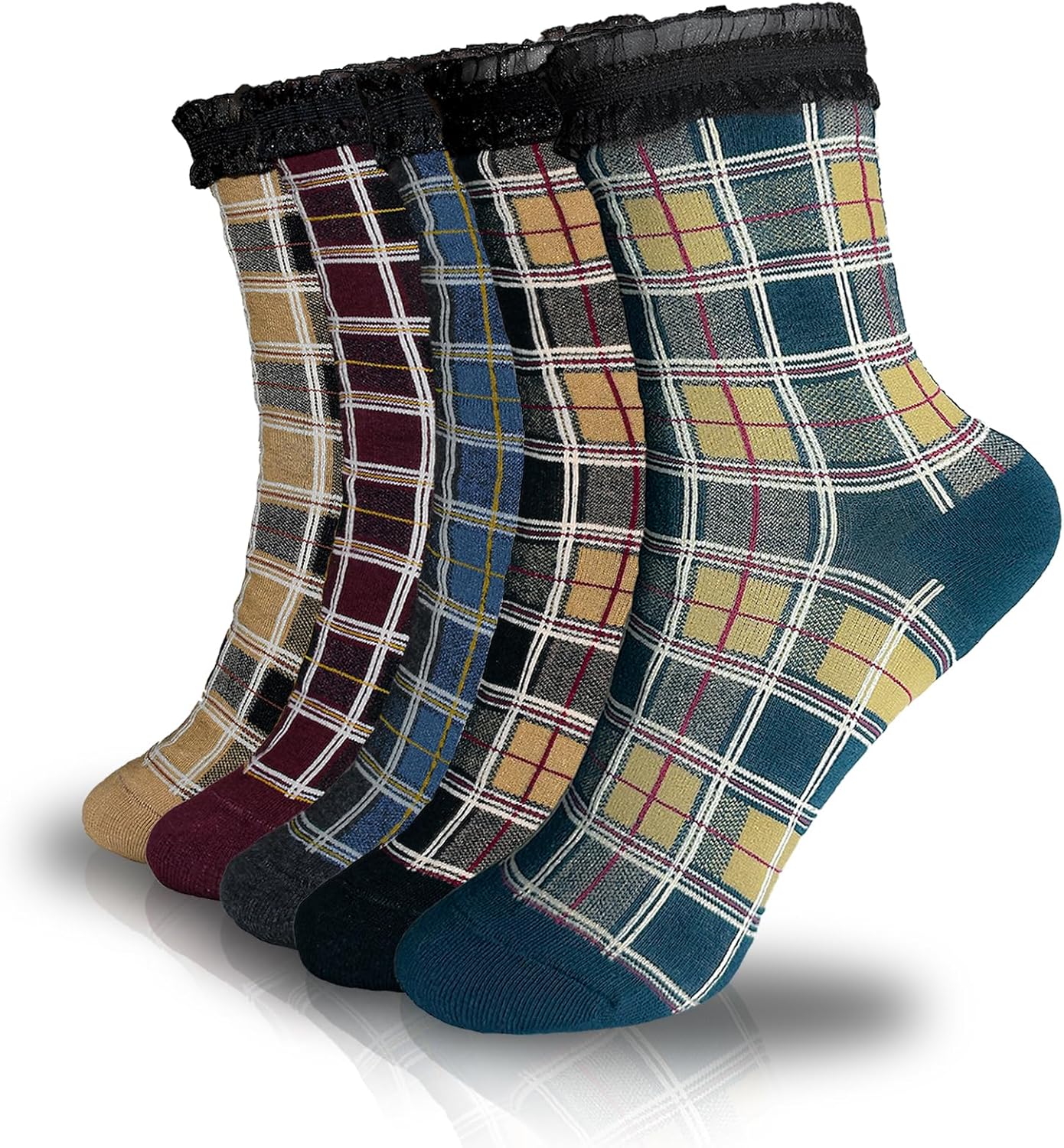 5 Pairs Women's Floral Cotton Vintage Pattern Crew Novelty Ankle Ruffle Warm Casual Dress Socks