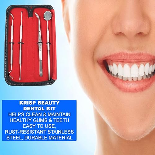 Miniatura 6 de Juego de herramientas dentales  Krisp Beauty profesional de acero inoxidable 4 piezas de púas dentales removedor de sarro de placa, raspador de