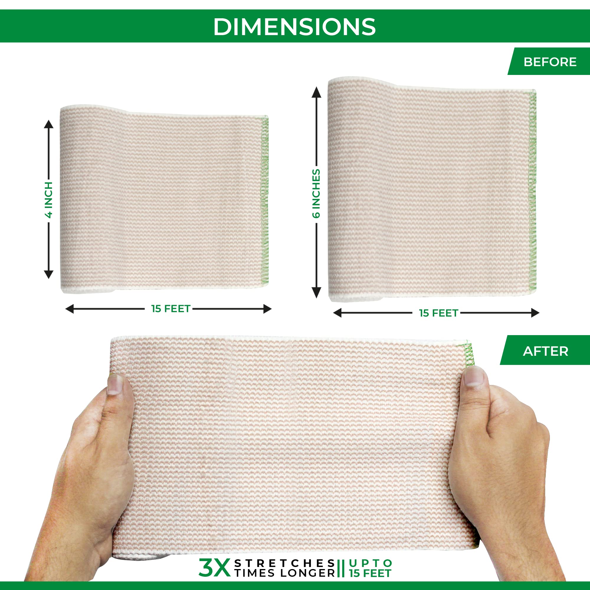 D&H Medical Elastic Bandage Wrap-4 Pack Premium Elastic Bandages with Closure | 2 Rolls of Each Size(4 Inch x 4.6 Meter & 6 Inch x 4.6 Meter),Compression Bandage for Wrist, Calf, Ankle, Foot — Amazon image 2