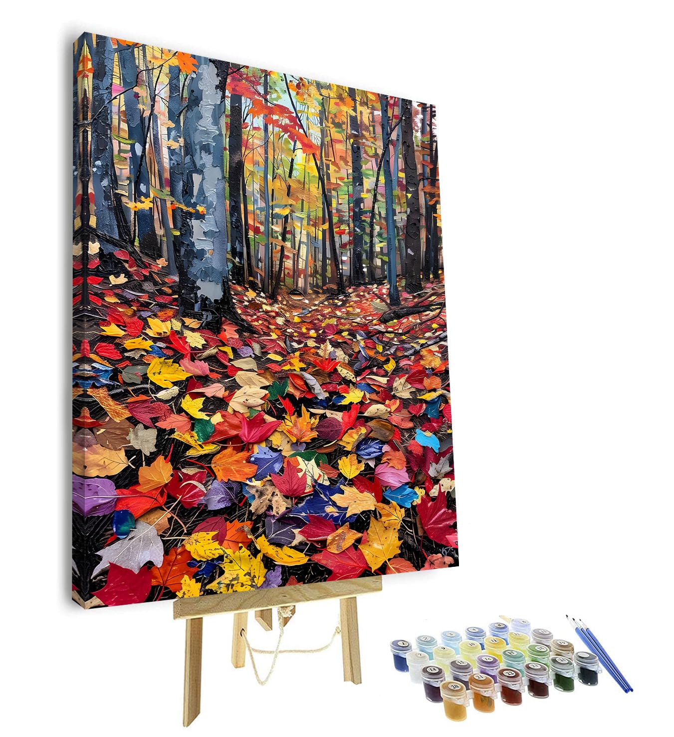 TISHIRON Framed Paint by Number for Adult, Forest Paint by Numbers Kit for Adults, DIY Fallen Leaves Acrylic Painting on Canvas for Home Wall Decor, Maple Leaf Oil Painting for Gift 16"x20"
