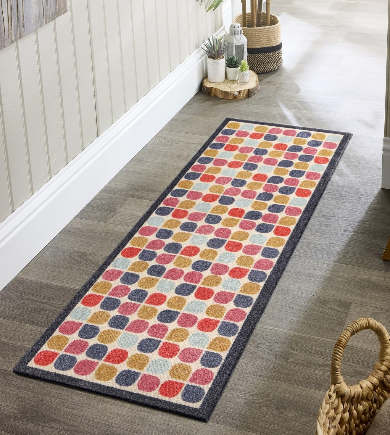 Lord of Rugs Washable Entryway Non-Slip Mat for Home Entrance Rug, Hallway Runner, Bathroom or Kitchen Easy Clean Durable Absorbent Stain Resistant Mud Mat My Retro Clover, 50 x 150 cm (2'x5')