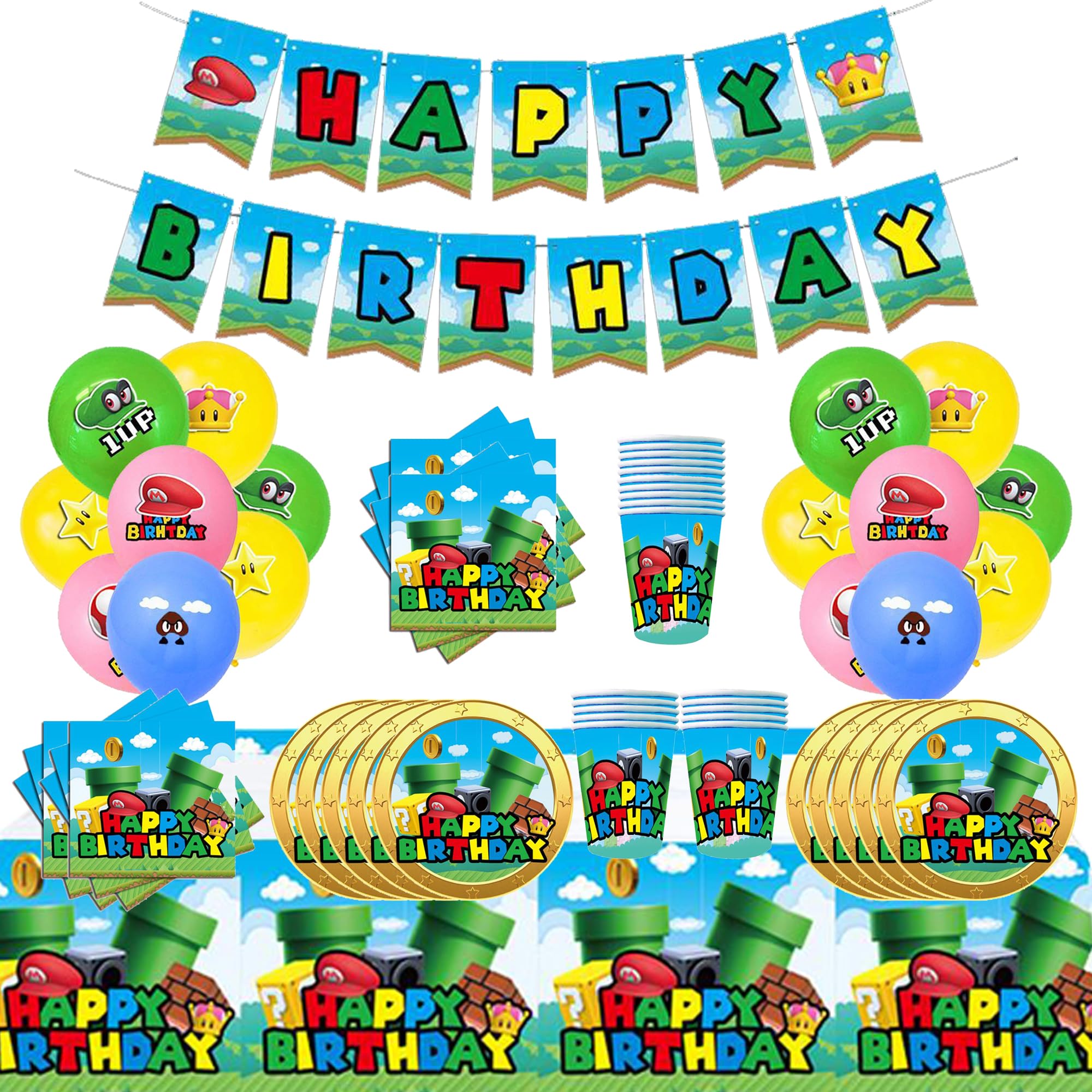 Mario Bros Birthday Decoration Mario Luigi Party Supplies Mario Kart  Birthday Balloons Super Mario Birthday Banner Super Mario Tableware Set  Mario