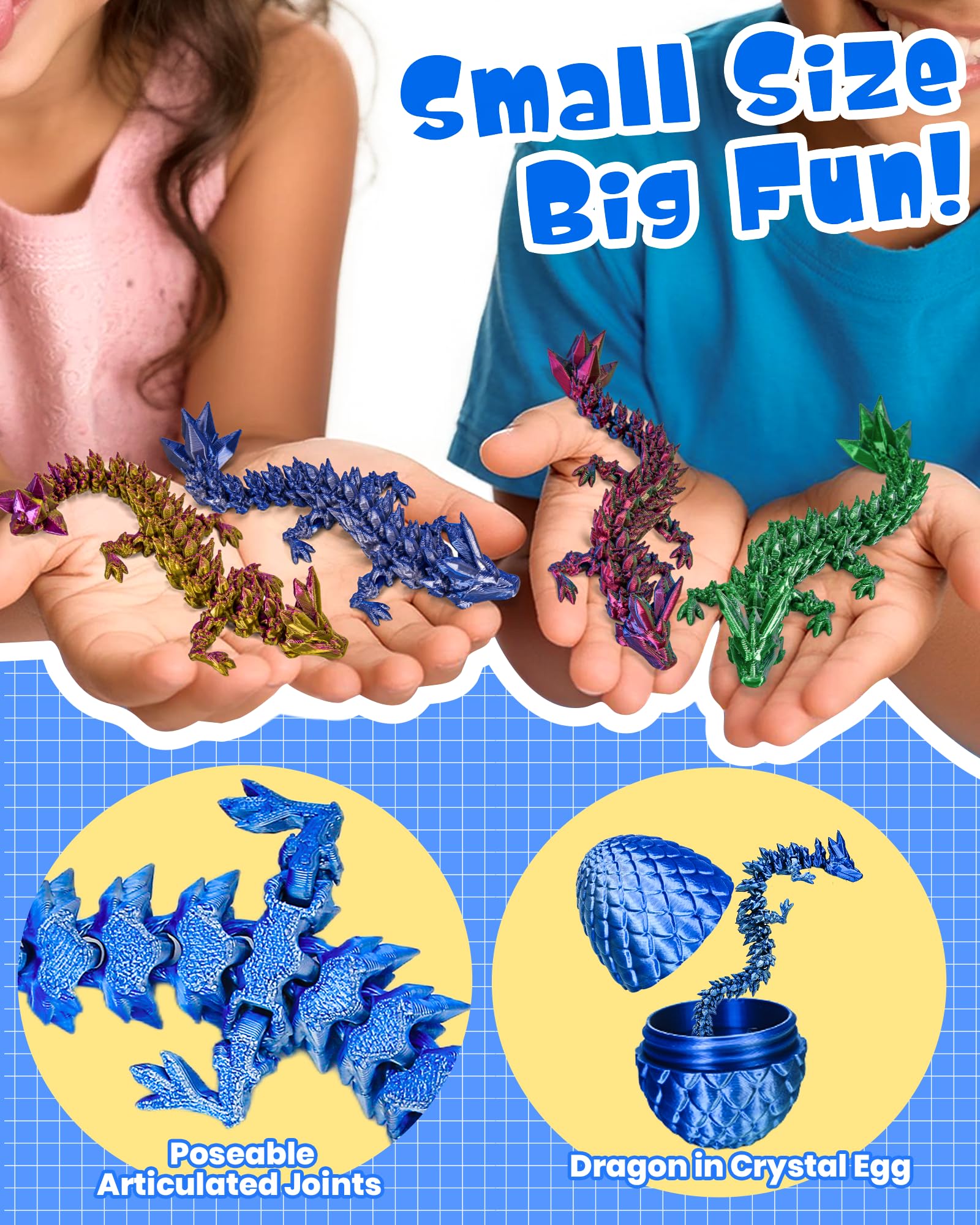 TBOLINE 4PCS 3D Printed Dragon Egg, Articulated Crystal Animals Fidget Toys, Small 3D Printer Dinosaur Eggs Birthday Party Favors Toy for Kids, Kids Valentines Day Gifts for Boys Girls 5-7 8-12