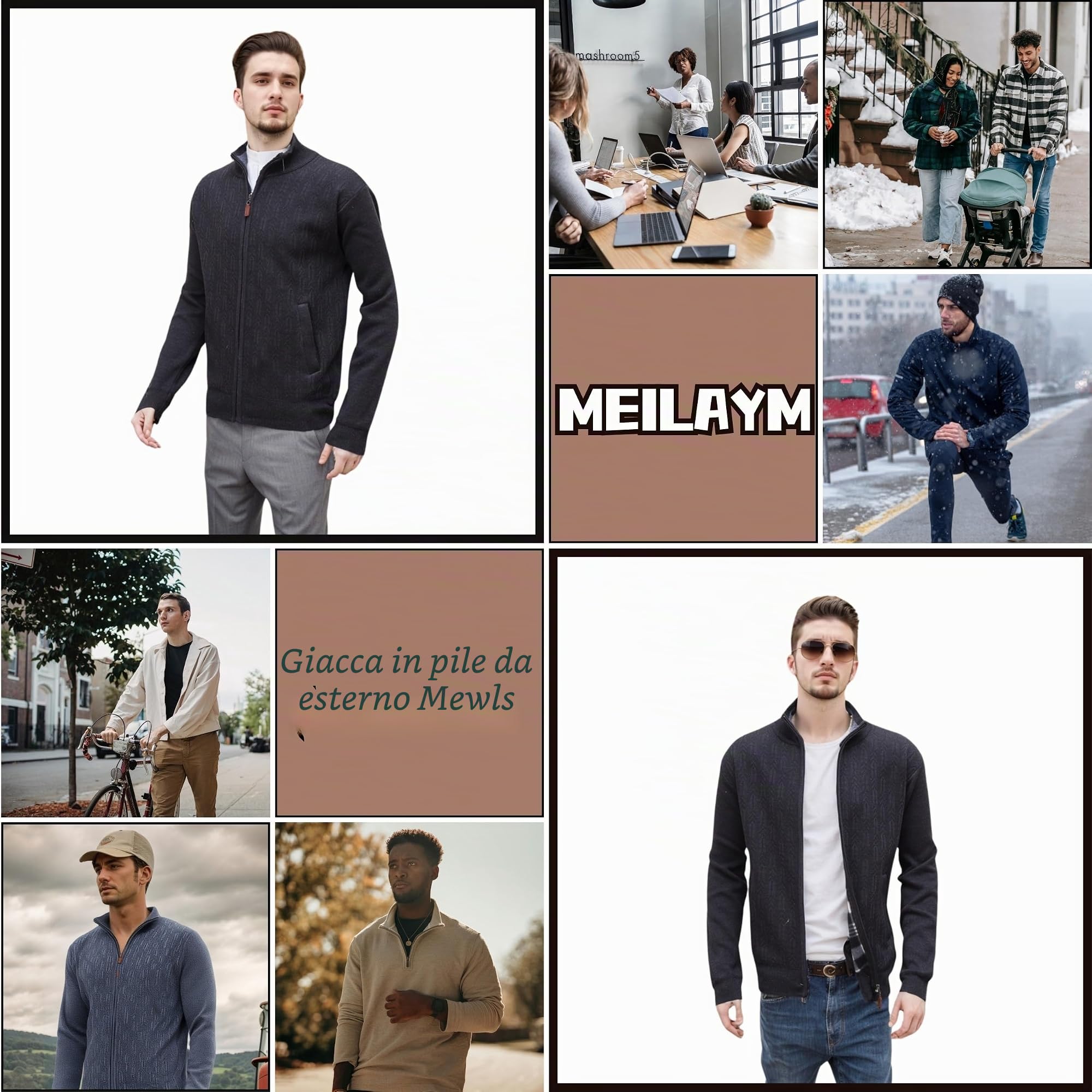 Uomo Autunno Inverno Cardigan Casual Maglione Lavorato a Maglia Cerniera Intera Giacca con Collo Alto e Cardigan in Pile Caldo Stand Collare Felpa Manica Lunga
