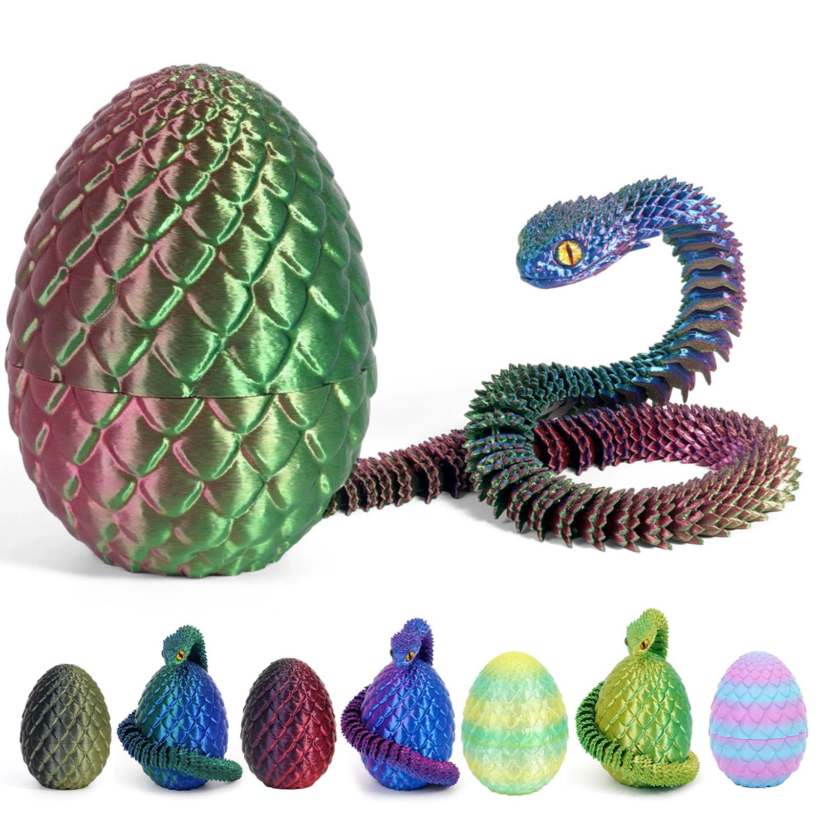 JSRHEEM Mystisches 3D-Drachenei mit schlüpfendem Drachen – Einzigartiges Fantasy-Geschenk & magisches Oster-Deko-Highlight für Sammler und Deko-Fans (Schlange - rot grün blau)