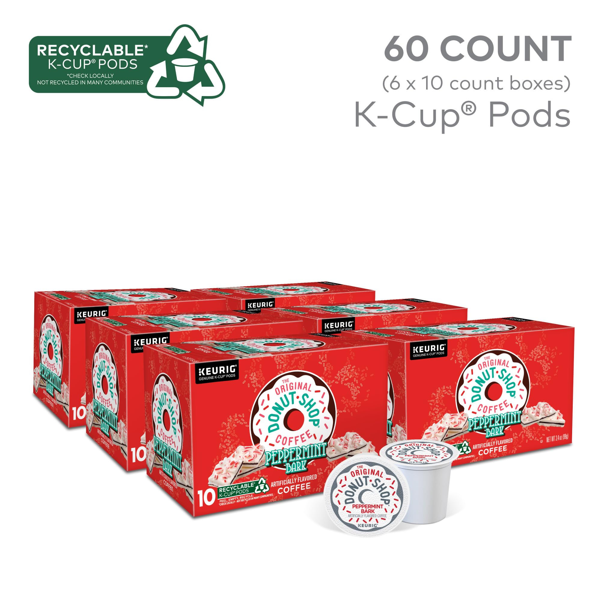 The Original Donut Shop Peppermint Bark Keurig K-Cup - Cápsulas de café tostado ligero (60 unidades)