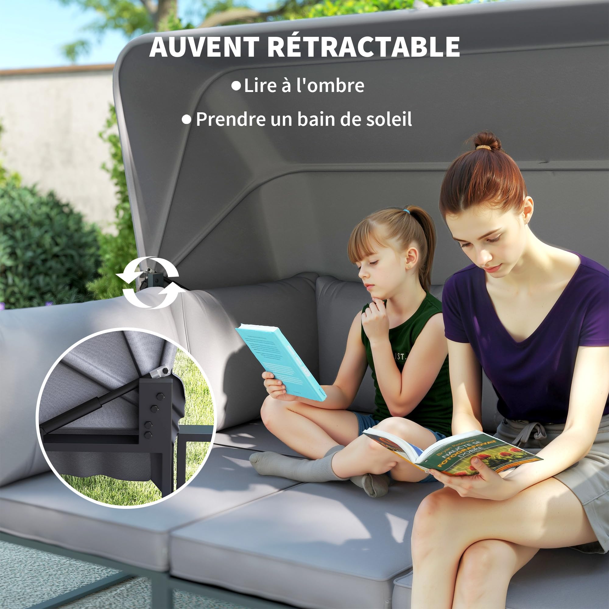 Outsunny Salon de Jardin extérieur 4 pièces modulaire avec canapé 3 Places, 2 fauteuils et Table Basse en Verre trempé, mobilier de Jardin avec Coussins Inclus pour terrasse ou véranda, Gris