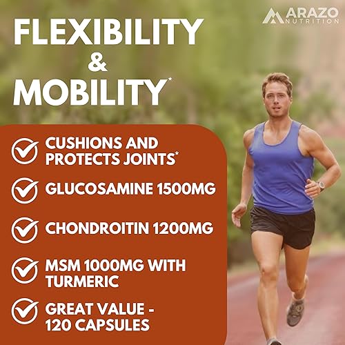 Miniatura 5 de Arazo Nutrition Glucosamina Condroitina Cúrcuma Msm Boswellia - Suplemento de apoyo articular para aliviar 120 cápsulas para huesos, espalda,