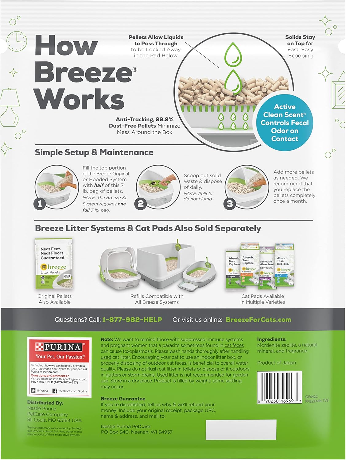 Purina Tidy Cats Breeze Enhanced Litter Pellets, Active Clean Scent, Anti-Tracking Pellets with Odor Control, for Tidy Cats Breeze Litter System, 7 LB Bag (Pack of 2)