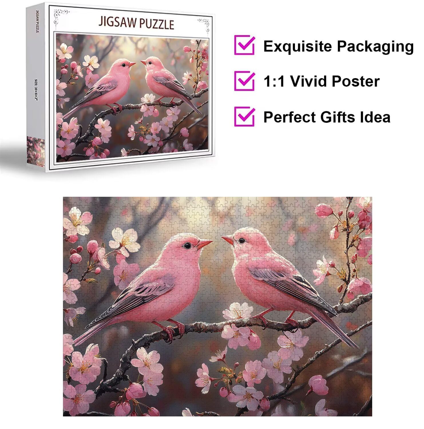 Puzzle dla dorosłych 2000, kwiat wiśni wróbel, 99 x 70 cm, n-830