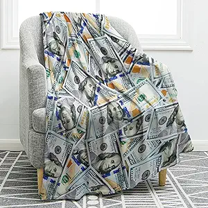 Jekeno Money Blanket 100 Dollar Bills Pattern Print Gifts for Women Kids Girls Men Birthday Halloween for Dad Mom Husband Wife Teens Wealth Bed Decor Throw Blankets 50"x60"