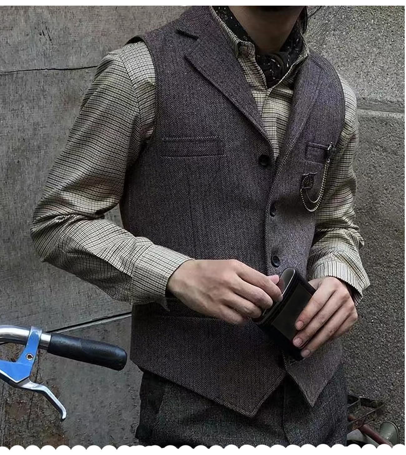 Tuikayoo Garnitur męski, kamizelka, slim fit, sukienka wełniana, kamizelka, tweed Herringbone dla świadków